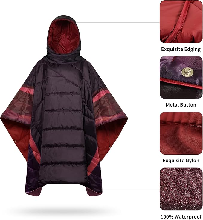 Camping Blanket,Hoodie Blankets Poncho Outdoor Waterproof Windproof Warm Durable & Portable for Stadium, Concerts, Car,Travel, Beach, Picnic, Grass,75 * 57 inch
