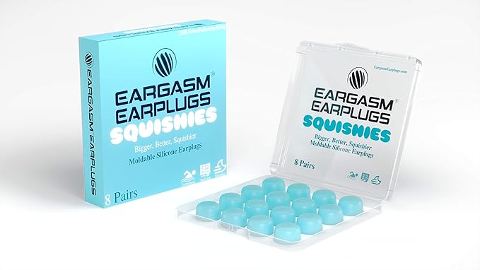 Eargasm Squishies - Blue Moldable Multipurpose Noise Reduction Noise Cancelling Waterproof Airtight Ear-Plugs for Sleeping, Snoring, Working, Studying, Swimming and More - Storage Case Included