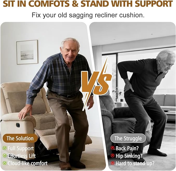 TANYOO Recliner Cushion for Elderly with Lumbar Support Pillow - 20x20x5 Inch Extra Thick Recliner Seat Cushion for Seniors Relief Back Pain and Tailbone Pain from Long Sitting Non-Slip Bottom Brown