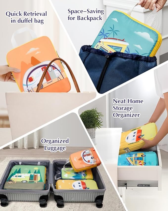 Gonex Compression Packing Cubes, 6pcs Expandable Storage Travel Luggage Bags Organizers with Shoe Bag Laundry Bag, Travel Cubes for Suitcase Carry On (RV)