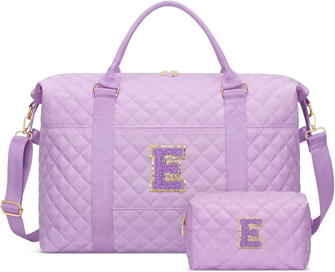 Gifts for Teen Girl, Initial Travel Duffle Bag, Personalized Women Weekender Overnight Bags, Gift for Daughter Kid Mom Friend College Girl Graduation Teacher（Purple,E)