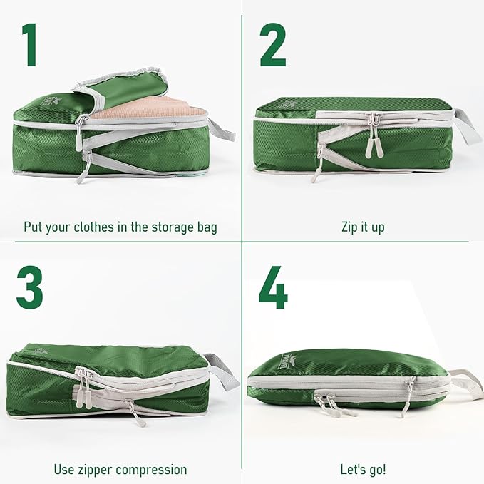 6 Set Compression Packing Cubes, Suitcase Organizer, Lightweight Travel Essentials, Compression Bags For Travel Accessories Luggage Storage Set (6Pcs, Green)