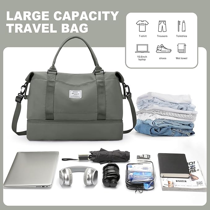 Weekender Bags for Women, Travel Duffel Bags with Shoe Compartment,Personal Item Travel Bag for Airlines, Carry on Overnight Tote Bag for women with Toiletry Bag, Olive Green