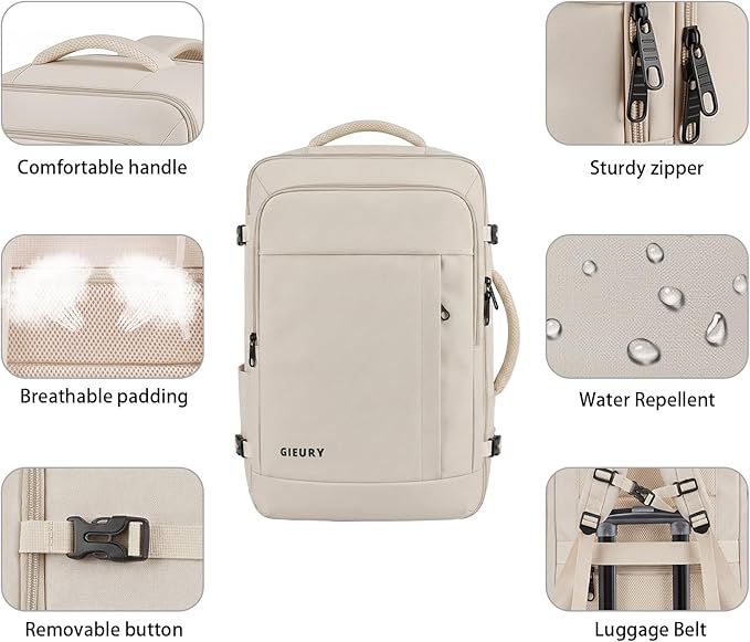 Travel Backpack, Extra Large 50L Expandable Backpack for Men Women, Carry On Backpack For Airplanes, Travel Essentials Luggage Suitcase Daypack Travel Gift Weekender Bag, Beige