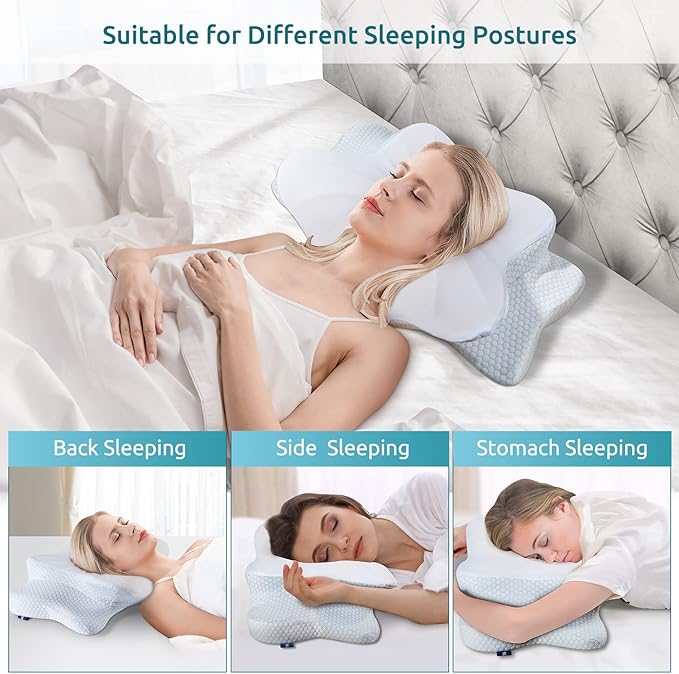 DONAMA Cervical Pillow for Neck and Shoulder Pain Relief, Cooling Contour Memory Foam Pillow, Dual-Height Ergonomic Neck Support Pillow for Side Back Stomach Sleepers with Removable Pillowcase