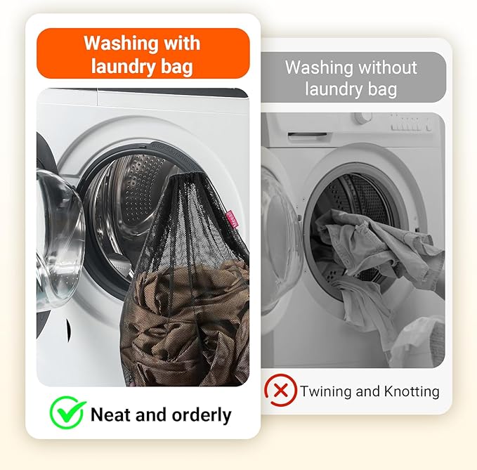 2 Pack Mesh Laundry Bags, 23 x 35 Inches Heavy Duty Mesh Wash Bags with Drawstring Closure for College, Dorm, Travel, Family and Apartment Dwellers, Black