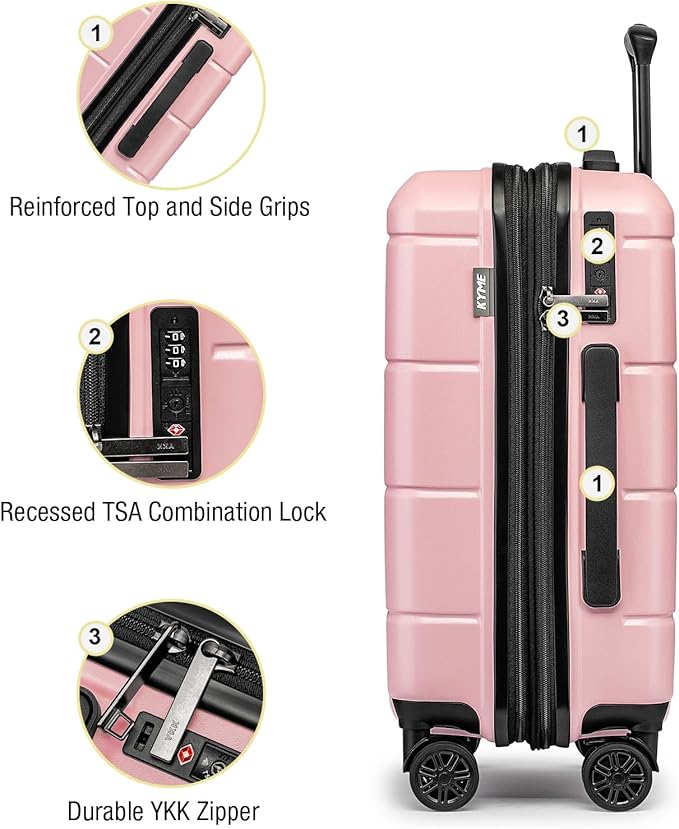 KYME Carry On Luggage 22x14x9 Airline Approved Expandable Hardshell 20 Inch Suitcase with TSA Lock Carry On Suitcase with Wheels Small Travel Rolling Luggage with Cup Holder for Women