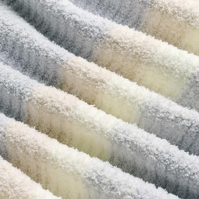 Throw Blanket, Soft Cozy Fluffy Striped Throw Blankets for Couch, Sofa, Bed, Chair, Warm Fuzzy Plush Lightweight Decorative Stripe Blanket, Grey Khaki, 50x60 inches