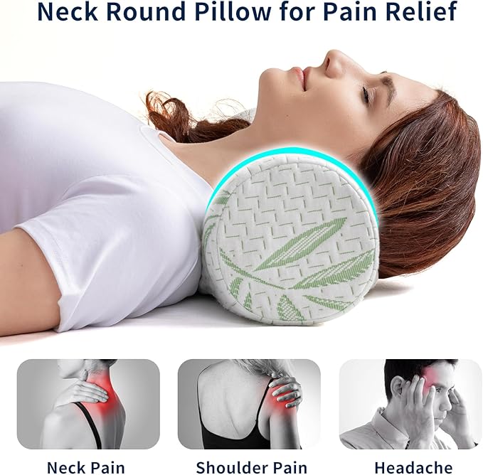 Neck Roll Pillow for Neck Pain Relief - High Resilience Foam Round Bolster Pillow for Cervical Support with Removable Washable Cover for Sleeping, Travel Legs Back Yoga (17X6 inch)