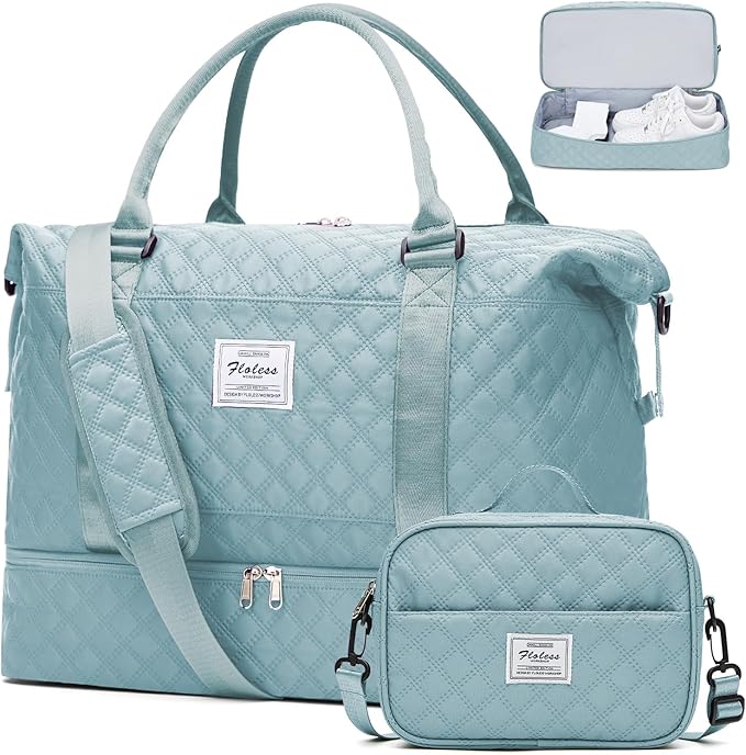 Weekender Bags for Women, Carry on Overnight Weekend Travel Duffel Bag with Shoes Compartment &Toiletry Bag, Personal Item Bag for Travel Business Trips Sport Hospital