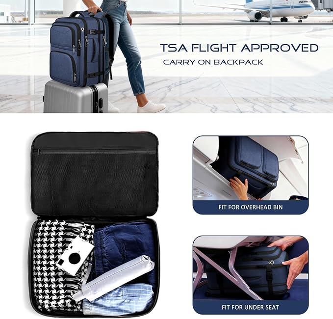 Travel Backpack for Men, Expanable Carry on Luggage Backpack, TSA 17.3 inch Laptop Bag Flight Approved, Lightweight Business Luggage Bag, Travel Gifts for Men Women, Blue
