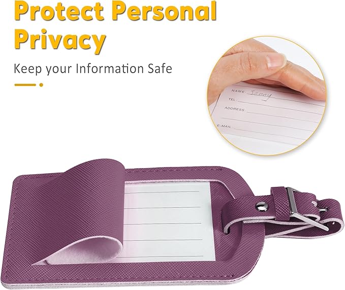 3 Pack Luggage Tags for Suitcases, TSA Approved Bag Tags, Baggage Tags with Privacy Protection, Travel Essentials Luggage Accessories, Royal Purple