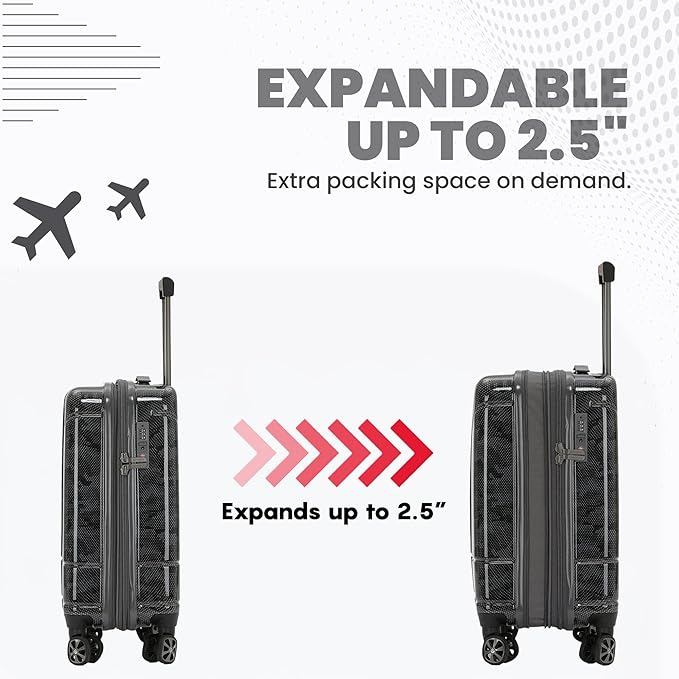 Spyder Matrix 20 Inch Expandable Hardside Upright Suitcase with 360° Spinner Wheels, TSA Approved Lock, Gray/Black
