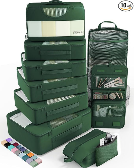 Veken 10 Set Packing Cubes for Travel Essential, Suitcase Organizer Bags in 4 Sizes, Carry-On Luggage Accessories with Large Laundry & Hanging Toiletry Bag, Must-Have for Airplane, Road Trip & Camping