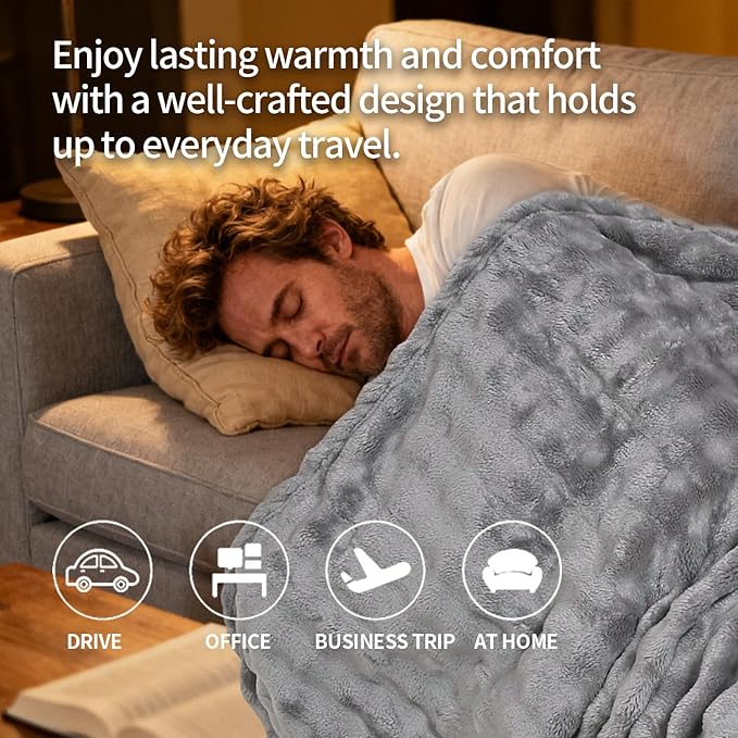 Travel Blanket and Pillow-2-in-1, Ultra-Soft&Compact,Airplane Blanket with Hand Luggage Belt and Backpack Clip,Travelers Accessories Gifts, 61x43 Inches（Gray）
