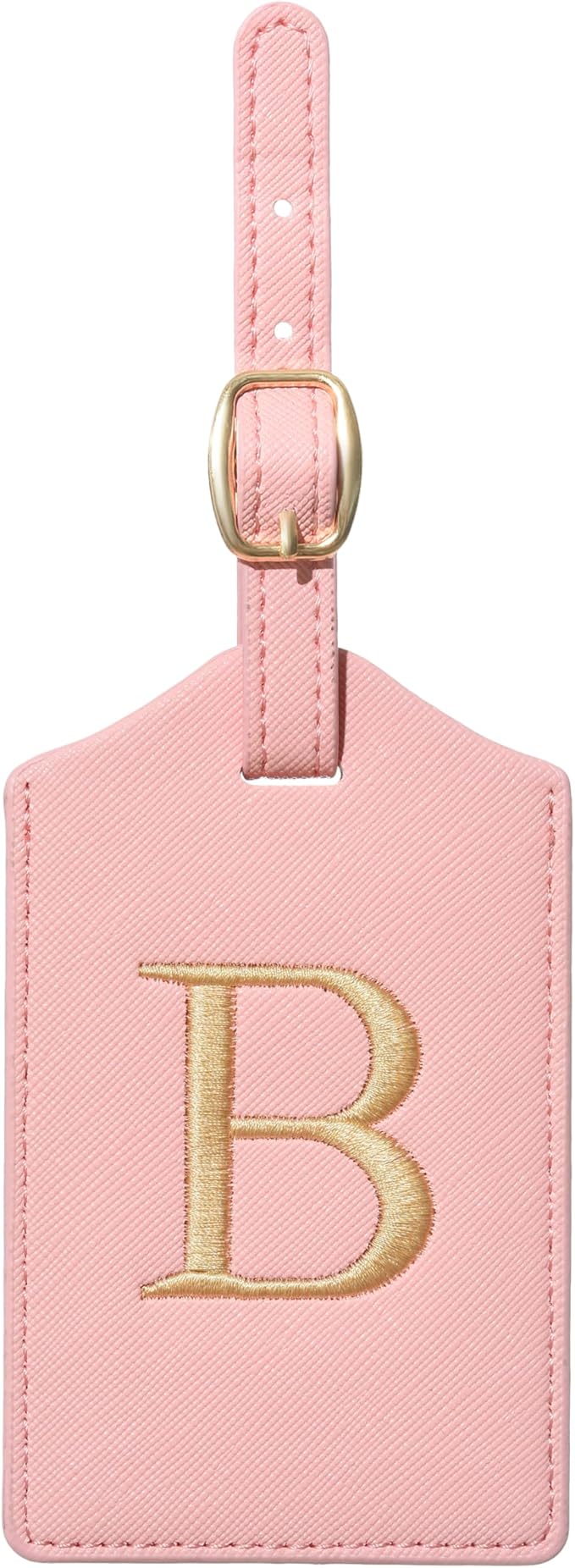 Initial Luggage Tag, PU Leather Luggage Tag, Embroidered Luggage Tag, Letter Luggage Tag, Monogrammed Luggage Tag, Luggage Tag for Baggage Bag Suitcase (B, Pink Leather+Champagne Gold Letter)