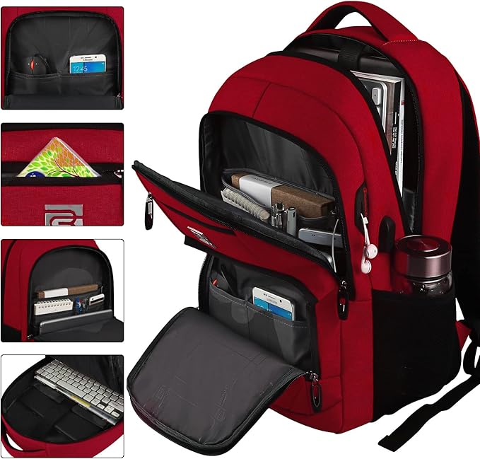 Volher Laptop Backpack,Business Travel Anti Theft Slim Durable Laptops Backpack,Water Resistant College Computer Bag for Women & Men Fits 15.6 Inch Laptop and Notebook-Red