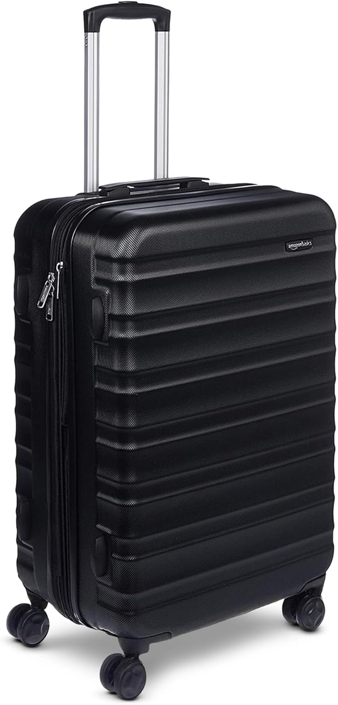 Amazon Basics 26" Hardside Medium Checked Luggage, Expandable For Up to 15% More Space, With Scratch-Resistant Surface, Four Multi-directional Wheels, Black