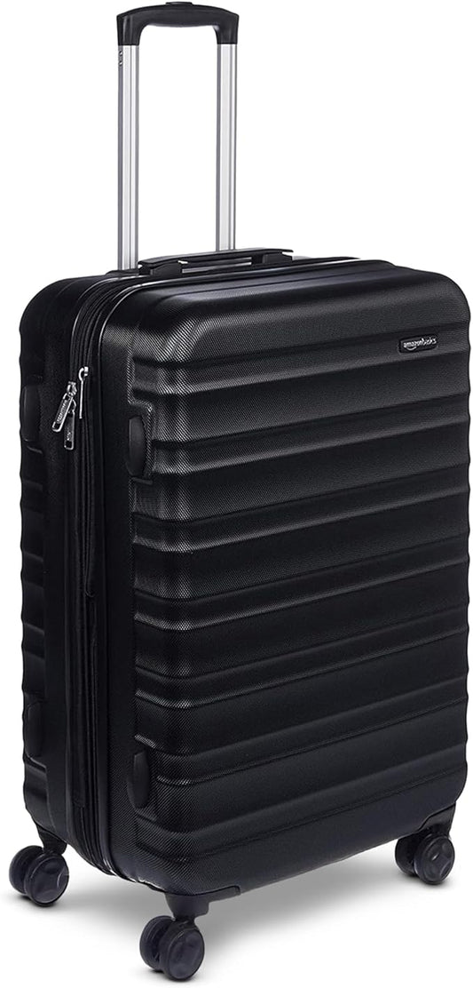 Amazon Basics 26" Hardside Medium Checked Luggage, Expandable For Up to 15% More Space, With Scratch-Resistant Surface, Four Multi-directional Wheels, Black