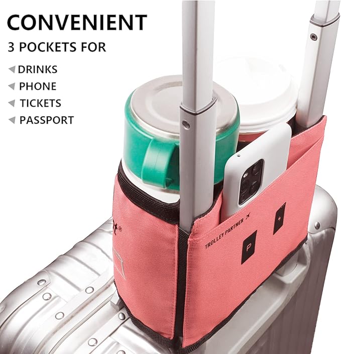 riemot Luggage Travel Cup Holder Free Hand Drink Carrier - Hold Two Coffee Mugs No Spill - Fits Roll on Suitcase Handles - Gifts for Flight Attendants Travelers Accessories Pink