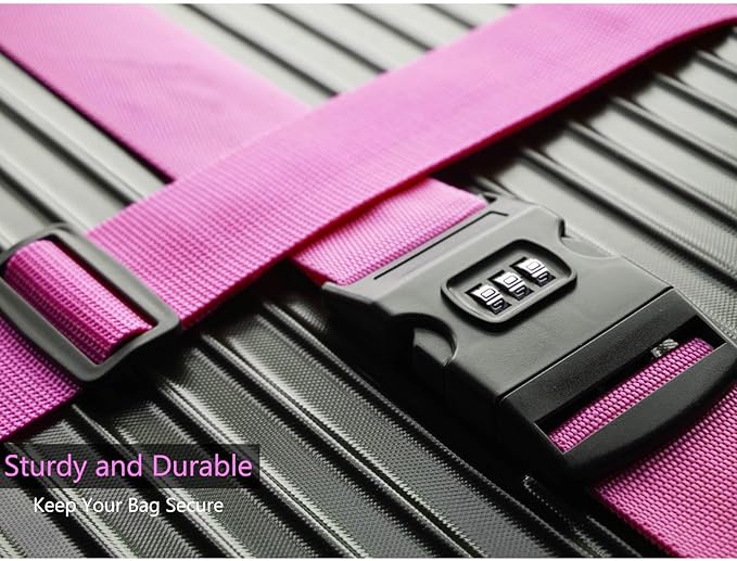 2 PCS Luggage Strap 78" x 2" Suitcase Belts Wide Adjustable Packing Straps Travel Accessories, Rose Pink & Combination Lock