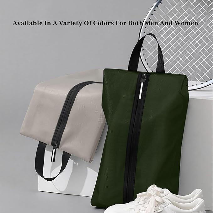 Travel Shoe Organizer with Zipper Closure, 2pcs Portable Packing Storage Organizer with Handle Design for Travel/Gym/Dance Essentials, Gifts for Men and Women (Dark Green, 2-Pack)