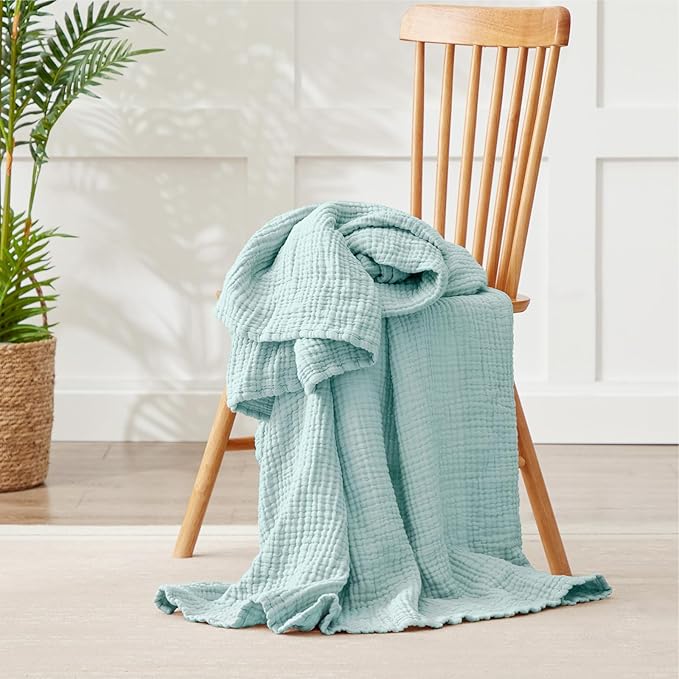 100% Cotton Muslin Blanket California King 120" x 90", 6 Layers Breathable and Lightweight Oversized Blankets for Bed, Soft Cooling Gauze Blanket for Adults All Season, Mint