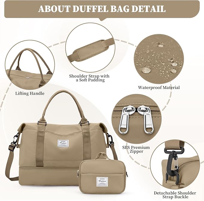 Weekender Bags for Women,Personal Item Travel Bag with Shoes Compartment,Overnight Travel Duffel Bag with Toiletry Bag,Medium