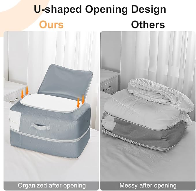 Comforter Storage Bag - 110L Large Capacity Blanket Storage Bags 2-Layer Ultra Space Saving Self Compression Organizer, Washable Compression Bags for Storage Comforter Blanket, 1-Pack, Grey