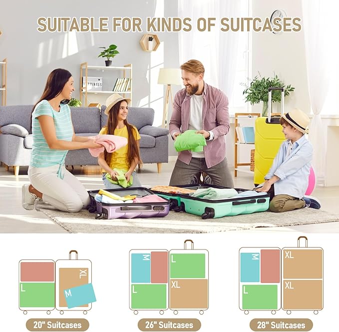 6 Set Compression Packing Cubes, Suitcase Organizer, Lightweight Travel Essentials, Compression Bags For Travel Accessories Luggage Storage Set (6Pcs, Beige)