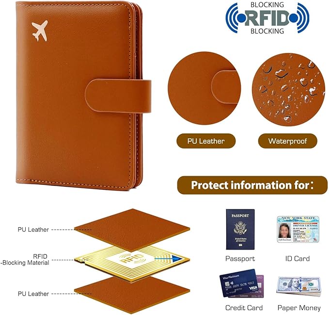 Melsbrinna Premium Leather Passport Holder Covers Case, Waterproof Rfid Blocking Travel Wallet Passport Holder with Pen Holder, Cute Passport Book for Women/Men