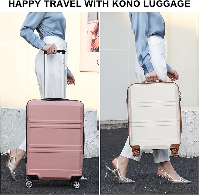 Kono Suitcase Set 3 Piece Luggage Set Expandable(only 28") PC+ABS Carry On Hardside Luggage with TSA Lock Spinner Wheels (Cream White, 6 piece set)