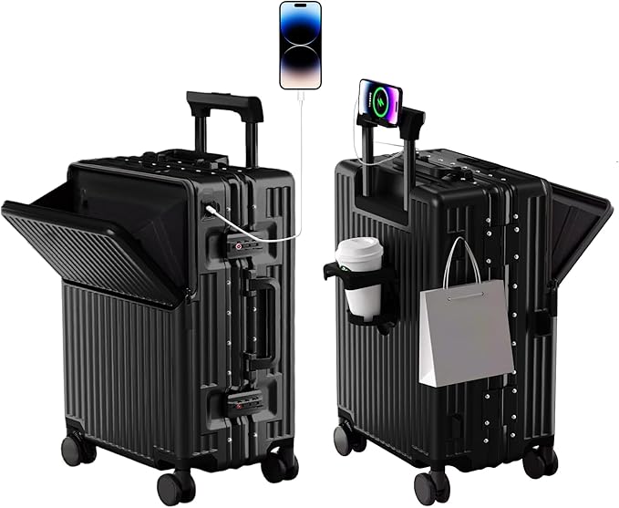 Carry on suitcase Zipperless Luggage,Polycarbonate Aluminum Hard Shell, Expandable Carry-On Suitcase with Spinner Wheels, 24 Inch Cabin