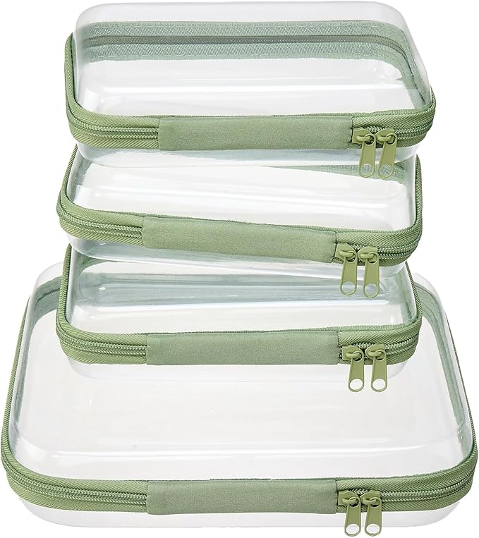 4 pcs Clear Zipper Pouches,Hard Shell Zipper Case, Toiletry Bag for Travel, CLear Diaper Bag, Toiletry Pouch, Travel Organizer, Cosmetic Bag,Toy Storage Bins (M+3S) (Mint Green)