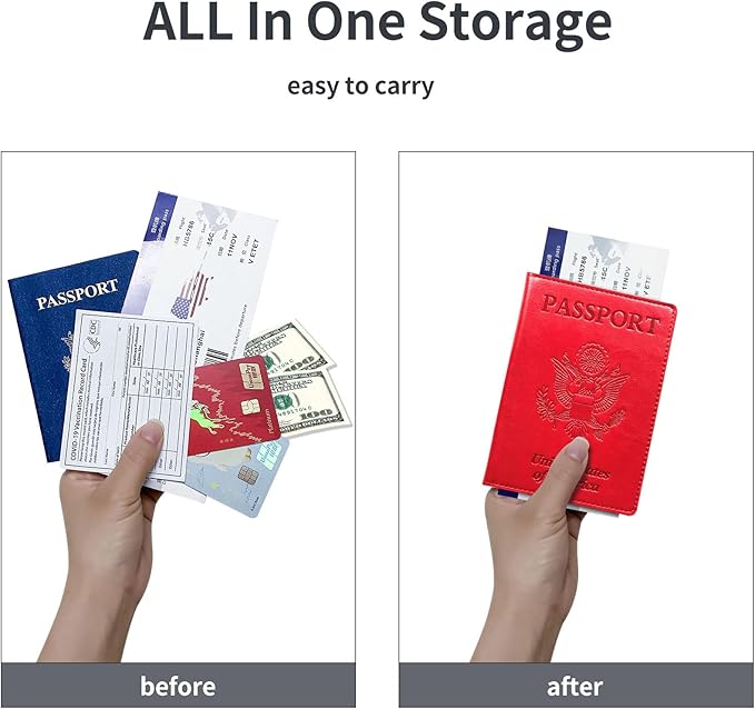 Passport Holder Cover Wallet Case RFID Blocking Leather Card Slot Travel Accessories Documents Organizer Protector for Women Men, Red