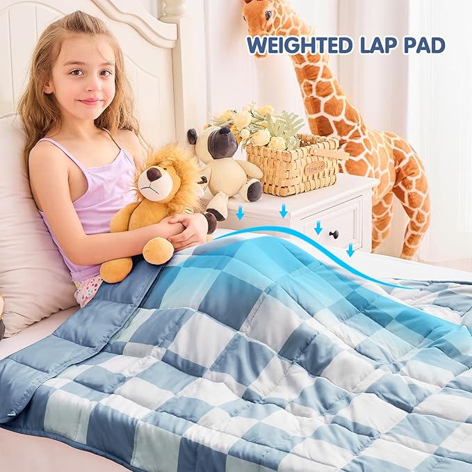 yescool Blue Checkered Weighted Blanket 10 Pounds Plaid Weighted Throw Blanket, Twin Heavy Blanket, Tartan Bed Throw Blanket Gifts for 80-110lbs, 40"x60"