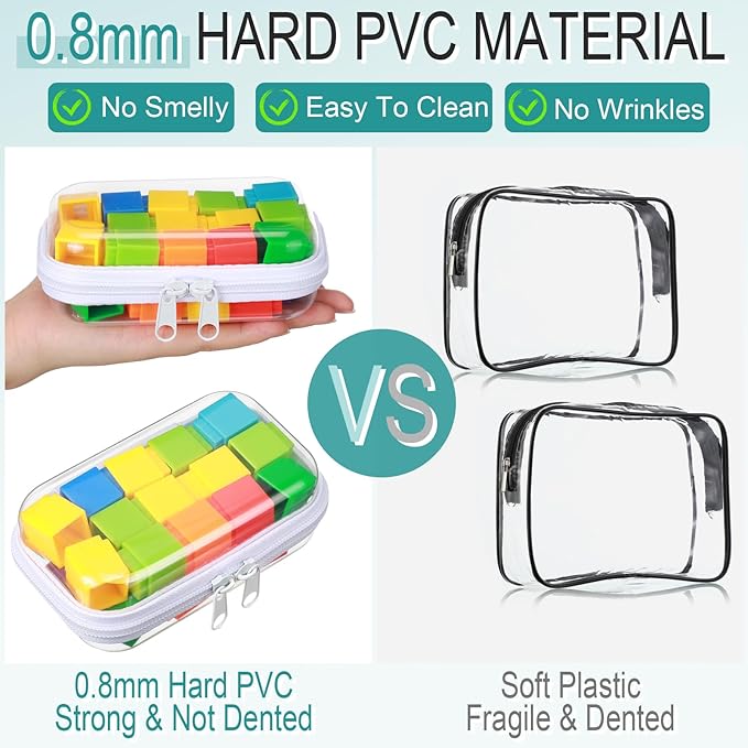 Sanwuta 6 Pcs Clear Hard Zipper Case Plastic Zipper Pouches Transparent Makeup Bag Pencil Case Pouches Toiletry Diaper Bag for Travel Toy Storage Organizer Bins(White,5 x 3 x 2 Inch)