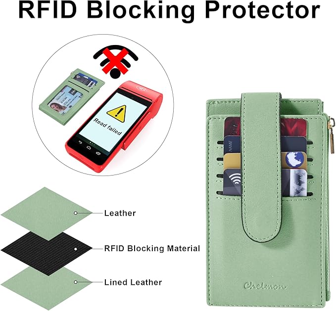 Chelmon Womens Wallet Slim RFID Blocking Bifold Multi Card Case Wallet with Zipper Pocket (Light Green)