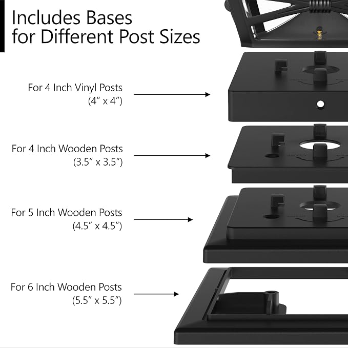 Davinci Renaissance Solar Outdoor Post Cap Lights, 4x4 5x5 6x6, Bright, 4PK | Slate Black, fence/deck/garden/patio posts, UV fade-protected plastic, auto-on, 7-8h runtime, cordless, IP44, 25lm warm white