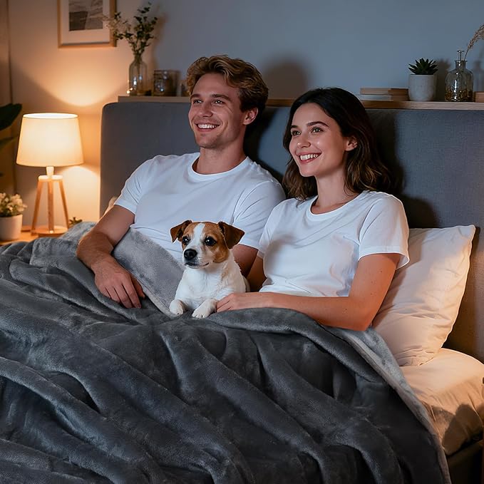 LOOBANI Waterproof Blanket for Bed: Reversible Soft Flannel Twin Bed Blanket 60" x 80", Leakproof Throw Spill-Proof Dog Pet Blanket for Couch, Sofa Protect, Movie Time, Camping, Travel, Grey