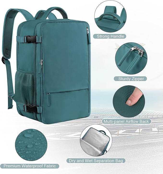 Travel Backpack for Men, 40L Carry On Backpack, 17 Inch Laptop Backpack, Waterproof Backpack, College Bookbag, Person Item Flight Approved Trave Bag for Women