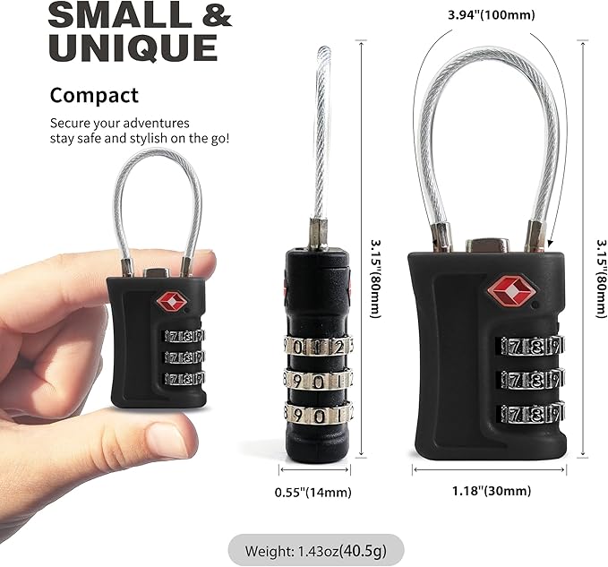 Suitcase Locks TSA Approved, 3 Digit Combination Padlock, TSA Locks for Luggage, Combo Padlock with Code, for Backpack, Gym Locker, Guitar Gun Case, Bag Zipper, Ammo Can, Tool Box (Black)