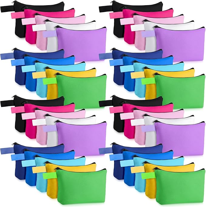 Frienda 40 Pack Canvas Makeup Bags Bulk Cosmetic Bags with Bottom Travel Canvas Zipper Pouch Multi Purpose Blank for Women Purse Toiletry Pencil DIY Craft, 10 Colors (8.7 x 5.1 x 1.7 Inch)
