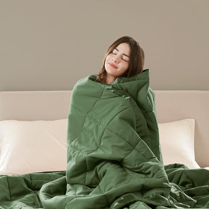 Madison Park Down Alternative Twin Size Blanket for Bed, Satin Trim, Green | Lightweight Windom Blanket Premium 3M Scotchgard Moisture Wicking Treatment, OEKO TEX, Soft Bed Cover, All Season