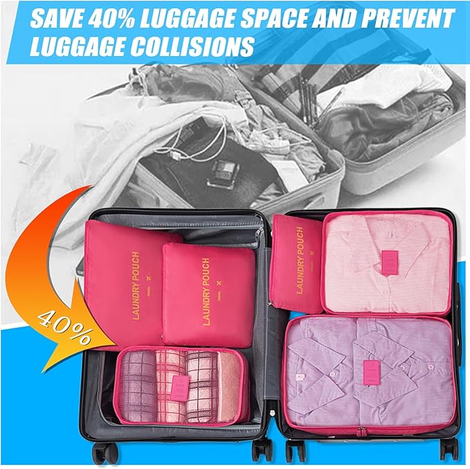 6 Set Packing Cubes for Travel Luggage Packing Bags Reusable Lightweight Suitcase Organizer Cubes Set for Travel Accessories (Rose Red)