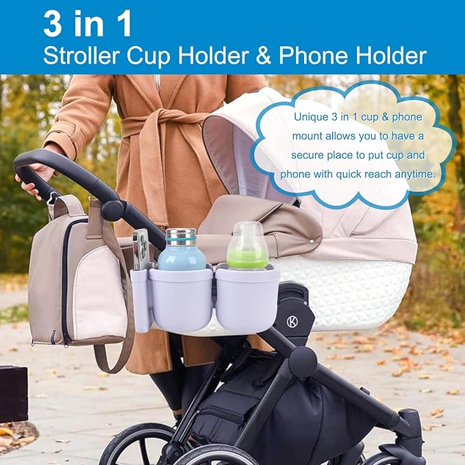 Accmor Stroller Cup Holder with Phone Holder, Bike Cup Holder, Universal Cup Holder for Uppababy Nuna Doona Strollers, 2-in-1 Cup Phone Holder for Stroller Bike Wheelchair Walker Accessory