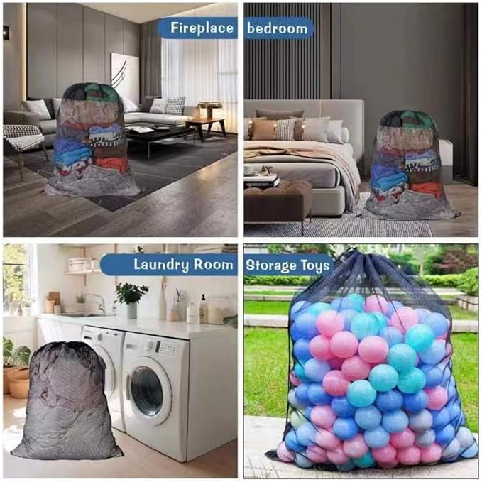 2 Pack Large Mesh Laundry Bag, 27×36inch Black Laundry Hamper Liner, Heavy Duty Mesh Laundry Bags Drawstring Lockable, Machine Washable, for Ball Storage, Travel, Toys, Sports Factories, Dorms