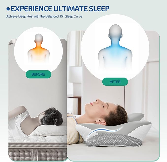 Cervical Pillow for Neck and Shoulder Pain Relief, Ergonomic Memory Foam Contour Pillow with Adjustable Dual Heights, Breathable Pillowcase, Orthopedic Support for Side Back Stomach Sleepers