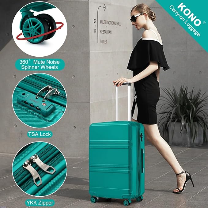 Kono 28 Inch Luggage Expandable Suitcase with Spinner Wheels TSA Lock Lightweight PC+ABS Hardside Large Checked Luggage Durable Rolling Suitcase Turquoise