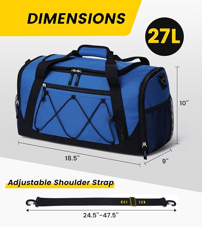 Vorspack Gym Bag for Men - 18 Inches Duffle Bag for Travel Duffel Bag with Shoe Compartment Lightweight Travel Bag for Gym Sports Overnight Weekender - Blue
